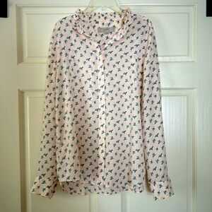 Loft pink blouse with little blue birds, women’s medium